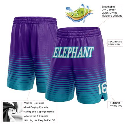 Personalized Purple White-Teal Pinstripe Fade Fashion Authentic Basketball Shorts Team Custom Name and Number