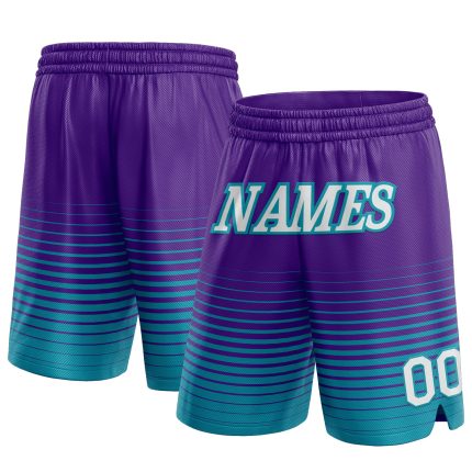 Personalized Purple White-Teal Pinstripe Fade Fashion Authentic Basketball Shorts Team Custom Name and Number