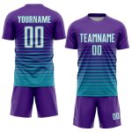 Personalized Purple White-Teal Pinstripe Fade Fashion Sublimation Soccer Uniform Jersey Team Custom Name and Number