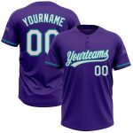Personalized Purple White-Teal Two-Button Unisex Softball Jersey Team Custom Name and Number