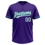 Personalized Purple White-Teal Two-Button Unisex Softball Jersey Team Custom Name and Number