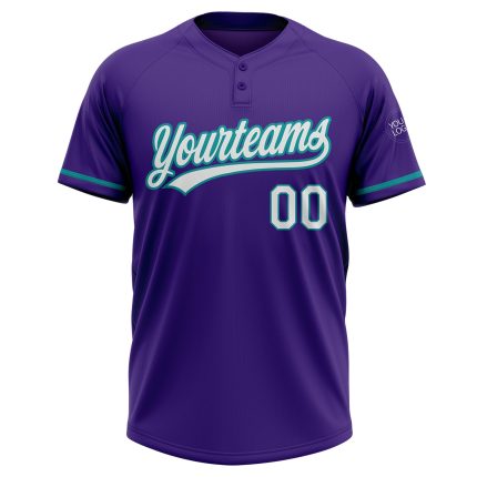 Personalized Purple White-Teal Two-Button Unisex Softball Jersey Team Custom Name and Number