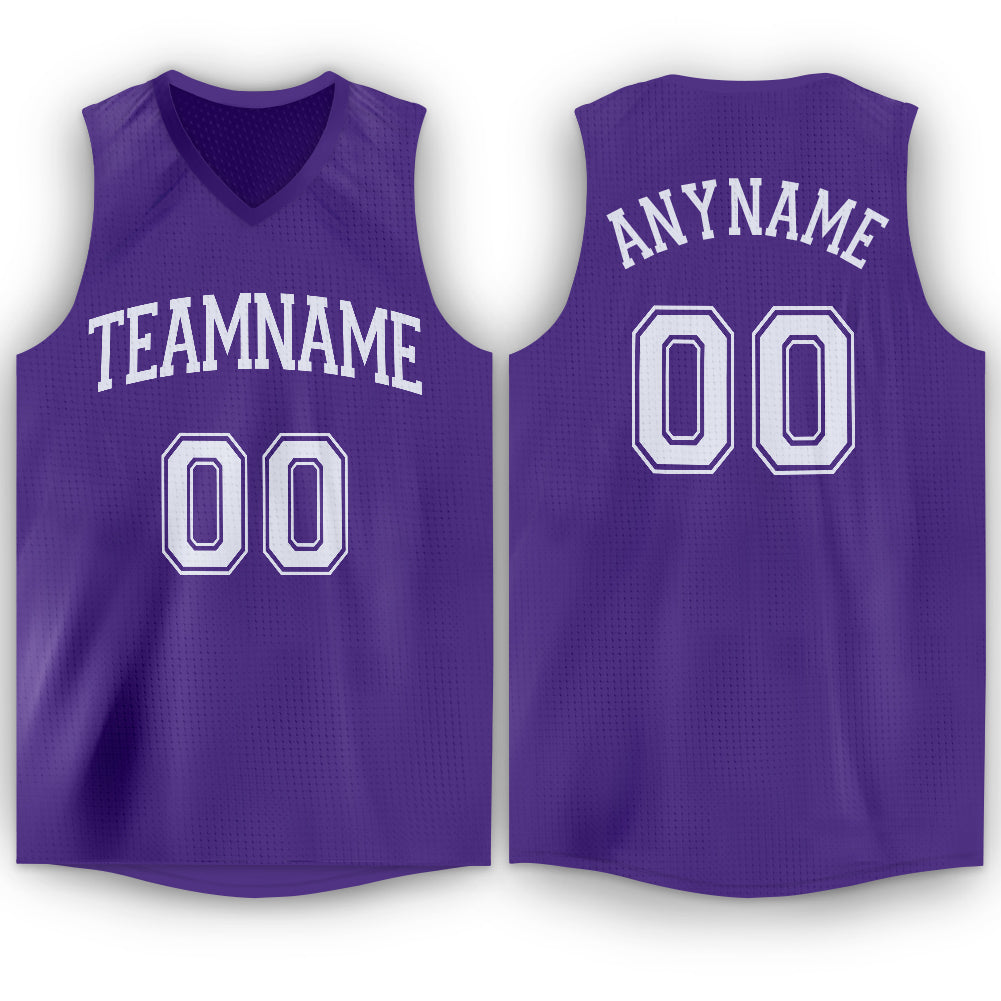 Personalized Purple White V-Neck Basketball Jersey Team Custom Name and Number