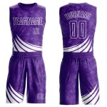 Personalized Purple White Wind Shapes Round Neck Sublimation Basketball Suit Jersey Team Custom Name and Number