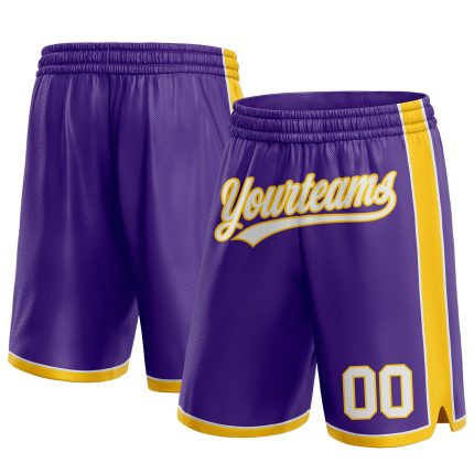 Personalized Purple White-Yellow Authentic Basketball Shorts Team Custom Name and Number
