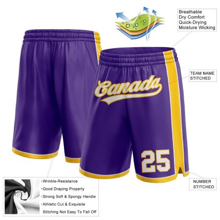Personalized Purple White-Yellow Authentic Basketball Shorts Team Custom Name and Number