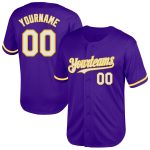 Personalized Purple White-Yellow Mesh Authentic Throwback Baseball Jersey Team Custom Name and Number