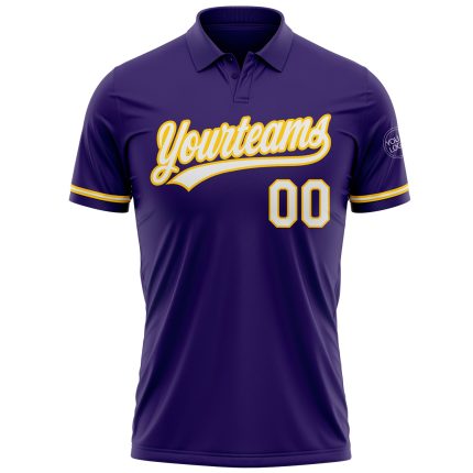 Personalized Purple White-Yellow Performance Vapor Golf Polo Shirt Team Custom Name and Number
