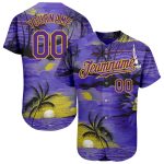 Personalized Purple Yellow 3D Pattern Design Sun Beach Hawaii Palm Trees Authentic Baseball Jersey Team Custom Name and Number