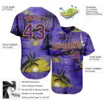 Personalized Purple Yellow 3D Pattern Design Sun Beach Hawaii Palm Trees Authentic Baseball Jersey Team Custom Name and Number