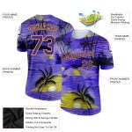 Personalized Purple Yellow 3D Pattern Design Sun Beach Hawaii Palm Trees Performance T-Shirt Team Custom Name and Number