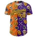 Personalized Purple Yellow Bay Orange-Black 3D Pattern Halloween Skull Authentic Baseball Jersey Team Custom Name and Number