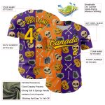 Personalized Purple Yellow Bay Orange-Black 3D Pattern Halloween Skull Authentic Baseball Jersey Team Custom Name and Number