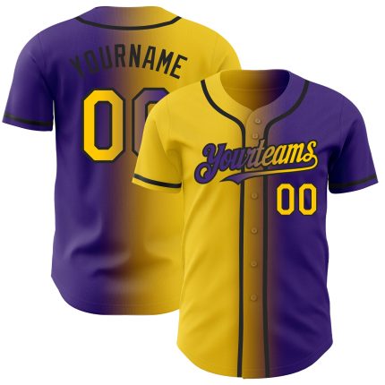 Personalized Purple Yellow-Black Authentic Gradient Fashion Baseball Jersey Team Custom Name and Number