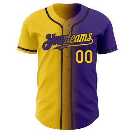 Personalized Purple Yellow-Black Authentic Gradient Fashion Baseball Jersey Team Custom Name and Number