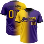 Personalized Purple Yellow-Black Gradient Fashion Two-Button Unisex Softball Jersey Team Custom Name and Number