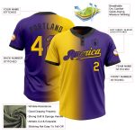 Personalized Purple Yellow-Black Gradient Fashion Two-Button Unisex Softball Jersey Team Custom Name and Number