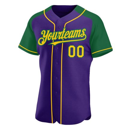 Personalized Purple Yellow-Kelly Green Authentic Raglan Sleeves Baseball Jersey Team Custom Name and Number