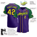 Personalized Purple Yellow-Kelly Green Authentic Raglan Sleeves Baseball Jersey Team Custom Name and Number