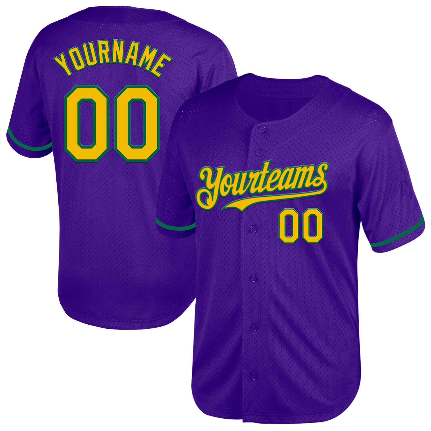 Personalized Purple Yellow-Kelly Green Mesh Authentic Throwback Baseball Jersey Team Custom Name and Number