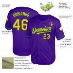 Personalized Purple Yellow-Kelly Green Mesh Authentic Throwback Baseball Jersey Team Custom Name and Number