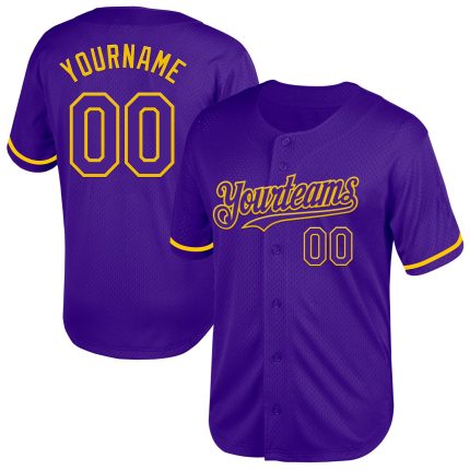 Personalized Purple Yellow Mesh Authentic Throwback Baseball Jersey