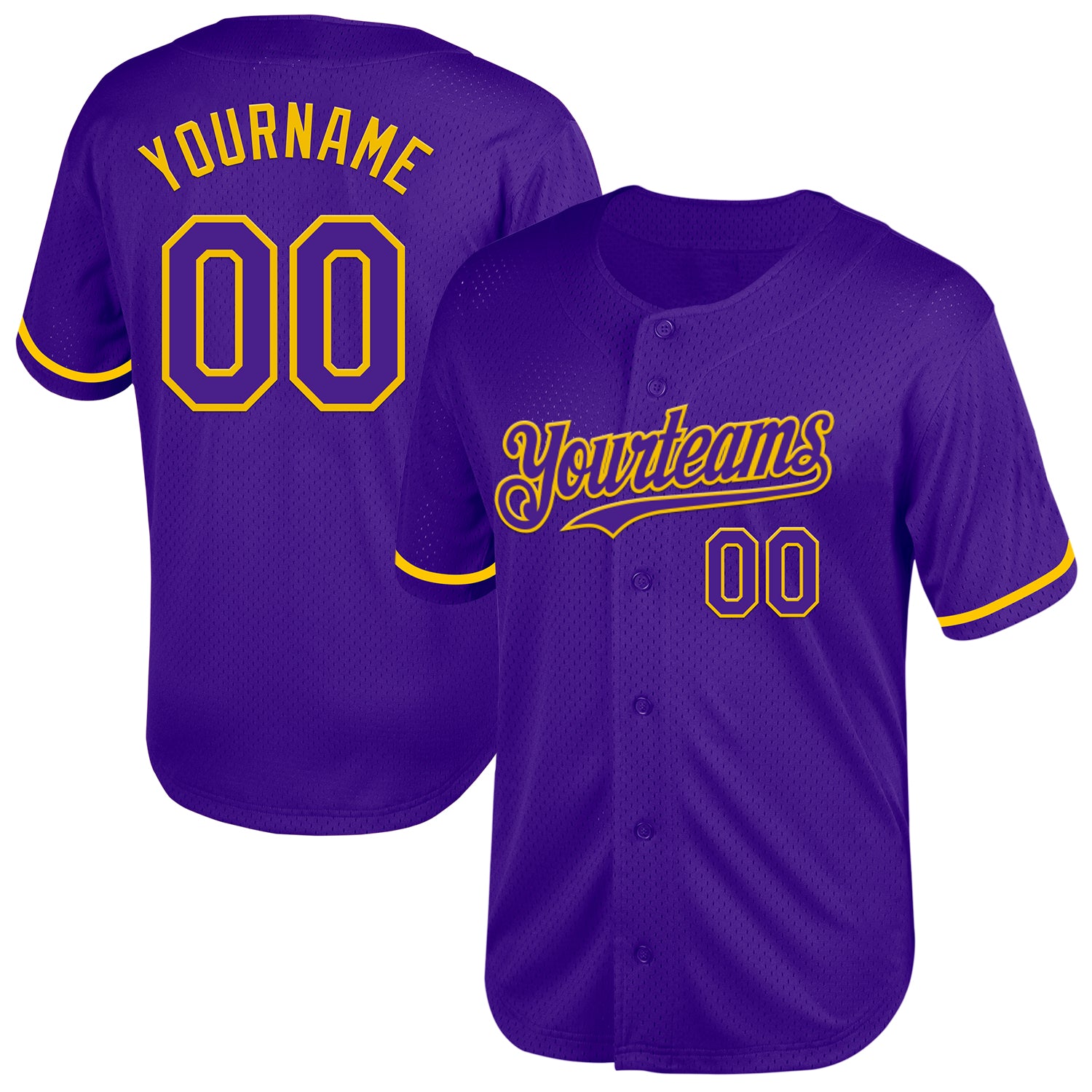 Personalized Purple Yellow Mesh Authentic Throwback Baseball Jersey