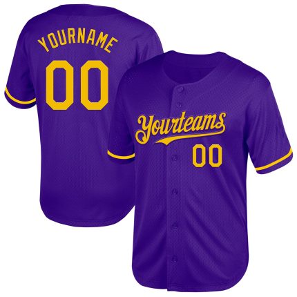 Personalized Purple Yellow Mesh Authentic Throwback Baseball Jersey Team Custom Name and Number