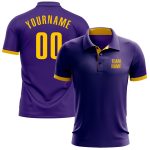 Personalized Purple Yellow Performance Golf Polo Shirt Team Custom Name and Number