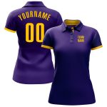 Personalized Purple Yellow Performance Golf Polo Shirt Team Custom Name and Number
