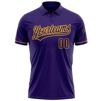 Personalized Purple Yellow Performance Vapor Golf Polo Shirt Team Custom Name and Number