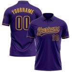 Personalized Purple Yellow Performance Vapor Golf Polo Shirt Team Custom Name and Number