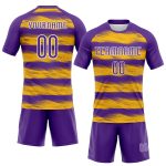 Personalized Purple Yellow-White Abstract Lines Sublimation Volleyball Uniform Jersey Team Custom Name and Number