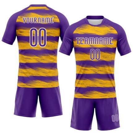 Personalized Purple Yellow-White Abstract Lines Sublimation Volleyball Uniform Jersey Team Custom Name and Number