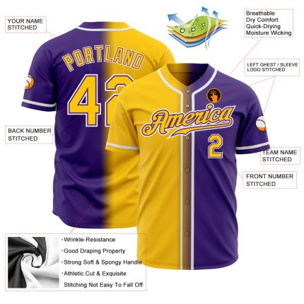 Personalized Purple Yellow-White Authentic Gradient Fashion Baseball Jersey Team Custom Name and Number