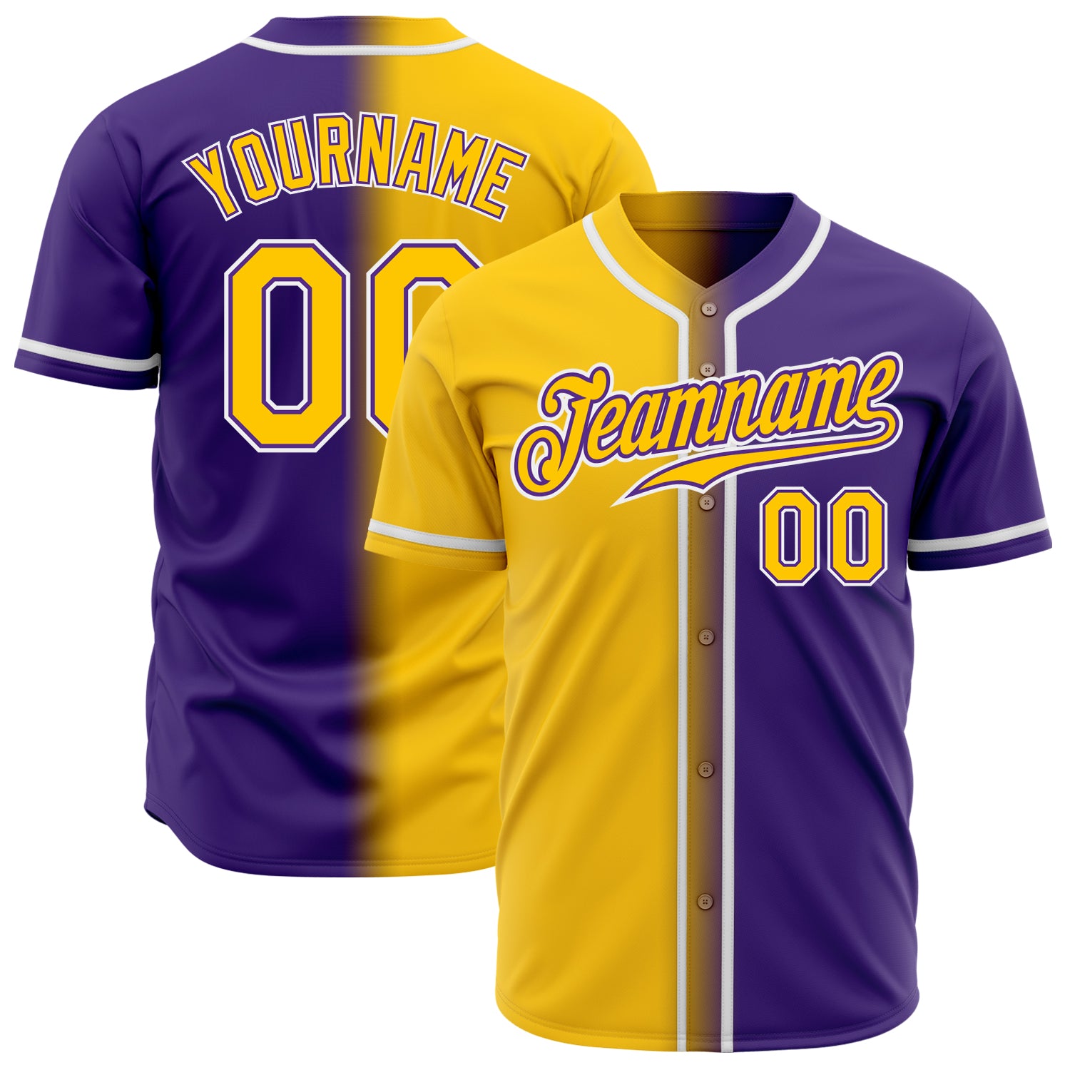Personalized Purple Yellow-White Authentic Gradient Fashion Baseball Jersey Team Custom Name and Number