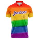 Personalized Rainbow Gold-Purple 3D Pattern Design Pride Month Love Is Love LGBT Performance Golf Polo Shirt Team Custom Name and Number