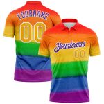 Personalized Rainbow Gold-Purple 3D Pattern Design Pride Month Love Is Love LGBT Performance Golf Polo Shirt Team Custom Name and Number