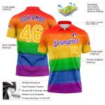 Personalized Rainbow Gold-Purple 3D Pattern Design Pride Month Love Is Love LGBT Performance Golf Polo Shirt Team Custom Name and Number