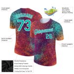 Personalized Red Aqua-White 3D Pattern Design Holi Festival Color Powder Performance T-Shirt Team Custom Name and Number