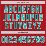 Personalized Red Aqua-White Bomber Full-Snap Varsity Letterman Jacket Team Custom Name and Number