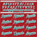 Personalized Red Aqua-White Bomber Full-Snap Varsity Letterman Jacket Team Custom Name and Number