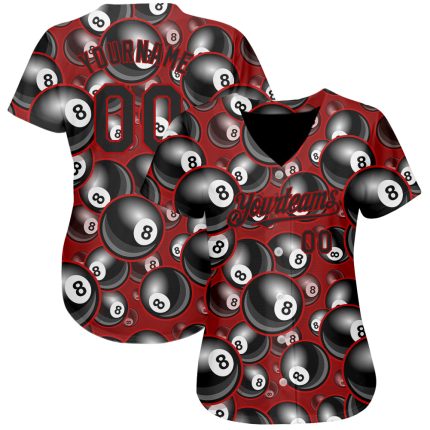 Personalized Red Black 3D Pattern Design Billiards Snooker 8 Ball Authentic Baseball Jersey Team Custom Name and Number