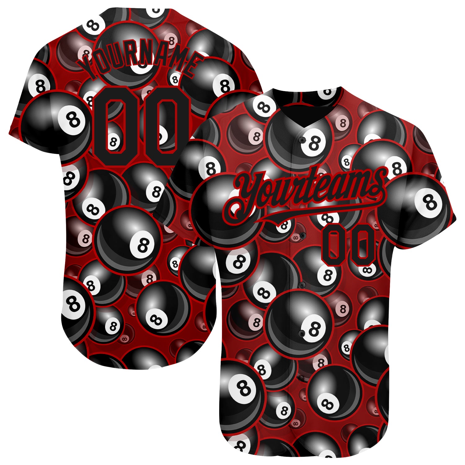 Personalized Red Black 3D Pattern Design Billiards Snooker 8 Ball Authentic Baseball Jersey Team Custom Name and Number