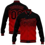 Personalized Red Black 3D Pattern Design Bomber Full-Snap Varsity Letterman Jacket Team Custom Name and Number