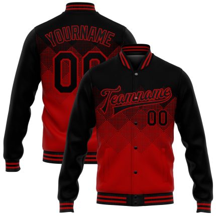 Personalized Red Black 3D Pattern Design Bomber Full-Snap Varsity Letterman Jacket Team Custom Name and Number