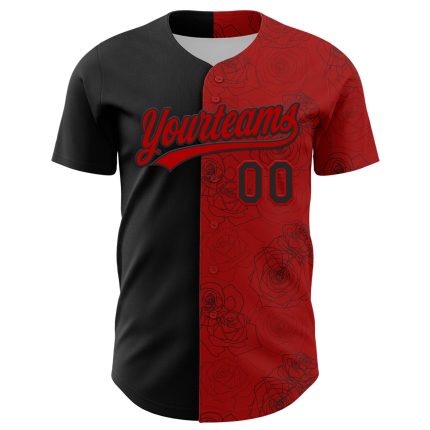 Personalized Red Black 3D Pattern Design Gothic Style Rose Authentic Baseball Jersey Team Custom Name and Number