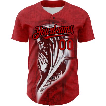 Personalized Red Black 3D Pattern Design Religion Jesus Christc Authentic Baseball Jersey Team Custom Name and Number