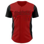 Personalized Red Black 3D Pattern Design Side Stripes Authentic Baseball Jersey Team Custom Name and Number