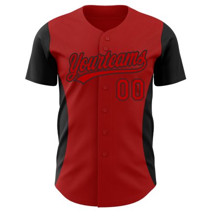 Personalized Red Black 3D Pattern Design Side Stripes Authentic Baseball Jersey Team Custom Name and Number